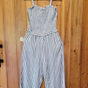 Speechless Blue and White Striped Jumpsuit with Spaghetti Straps